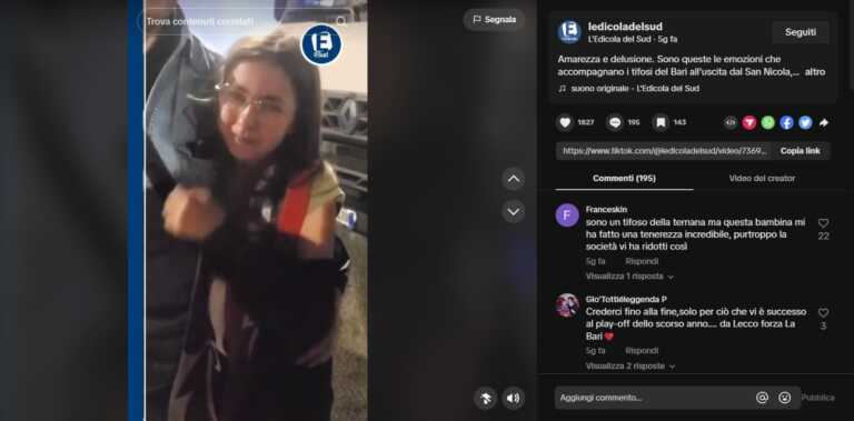 tifosa del bari piange dopo il pareggio contro la ternana