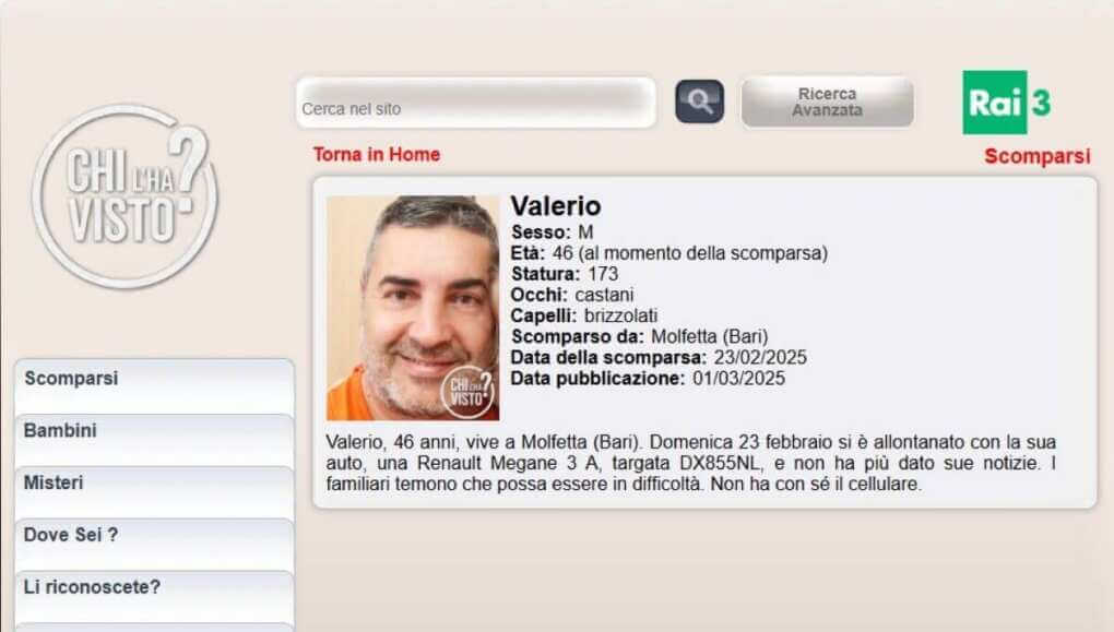 valerio scomparso molfetta
