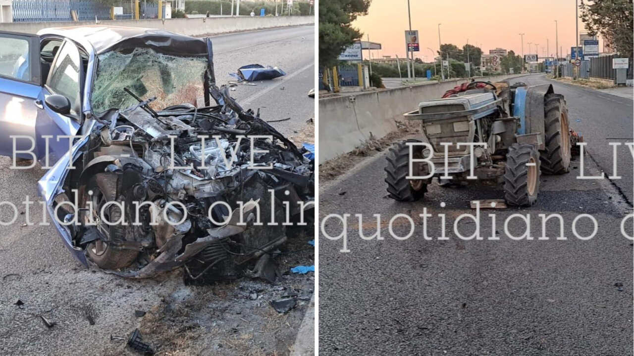 scontro auto trattore